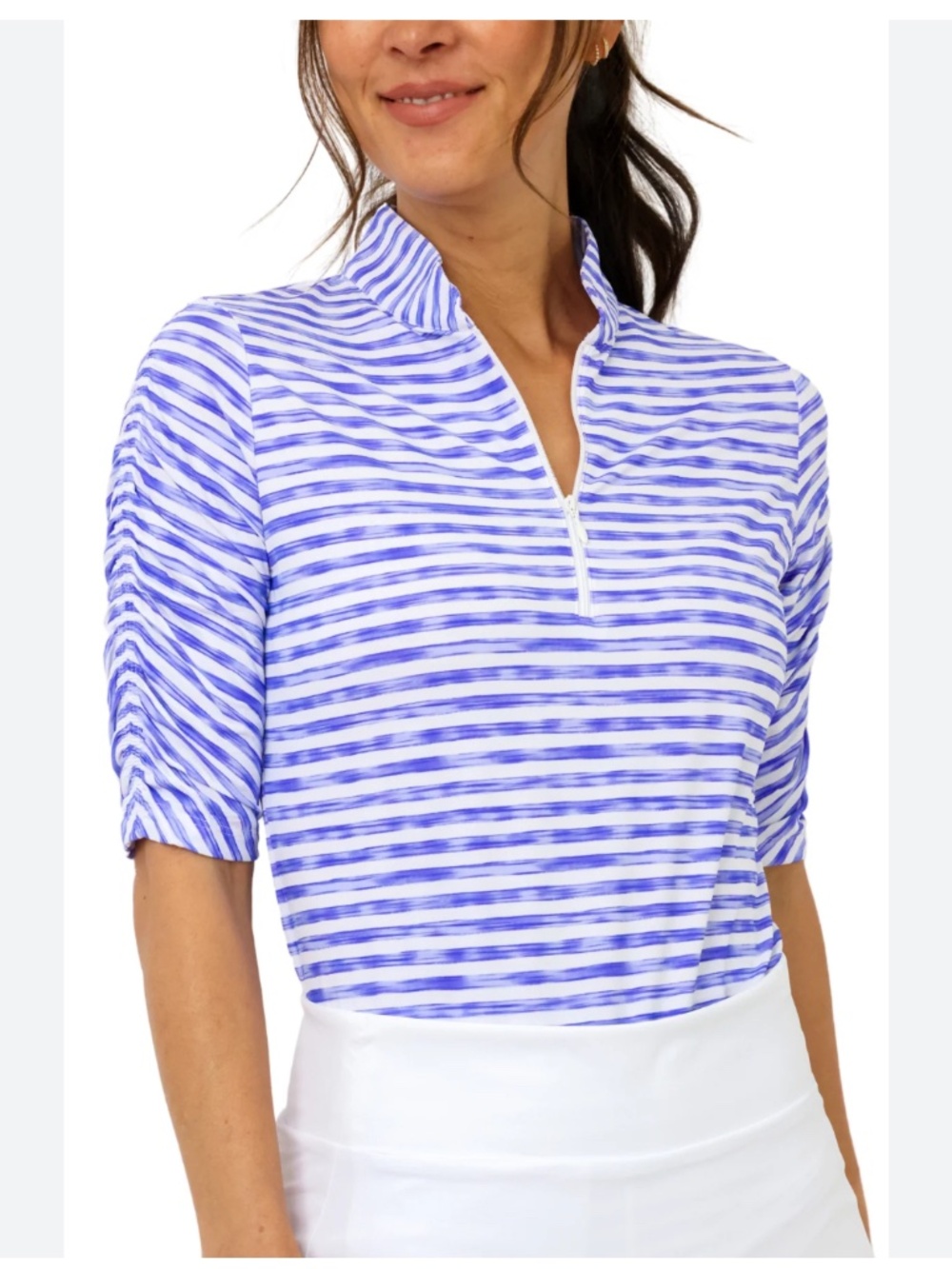 IBKUL Landon Stripe II Print Ruched Elbow Sleeve Top XL